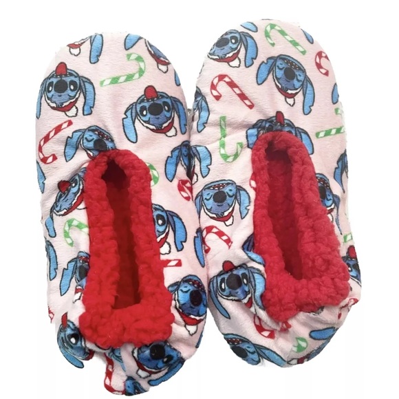 Disney Lilo & Stitch Women’s Slippers M 7-9 Pink Sherpa Lined Non Slip Holiday - Picture 2 of 6